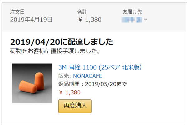 1100 Foam Ear Plug アマゾンで購入