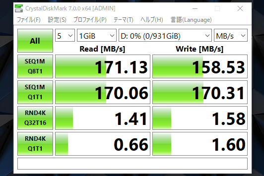 Legion Y740(15)：CrystalDiskMarkベンチ結果 HDD