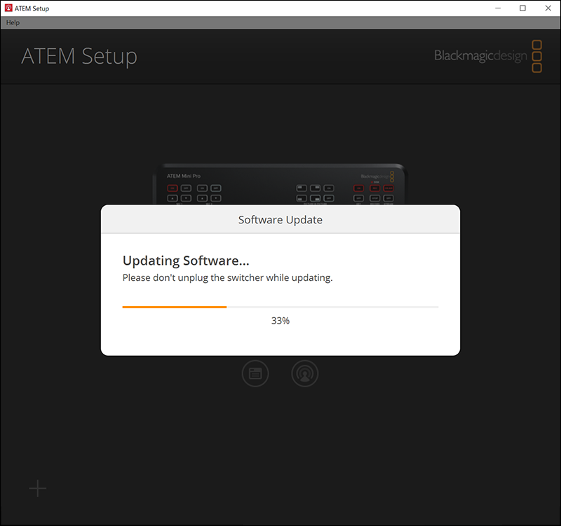 ATEM Setup：ソフトウェアアップデート画面