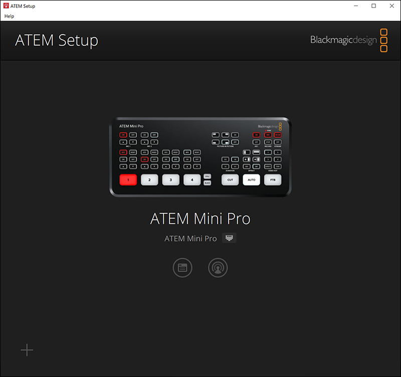 ATEM SetupでPCとATEM Mini Proが接続できたところ