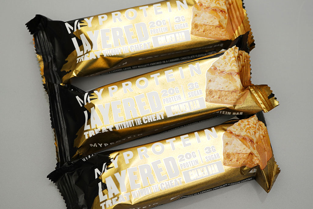 マイプロテイン:ゴールデン6レイヤープロテインバー個装パッケージ