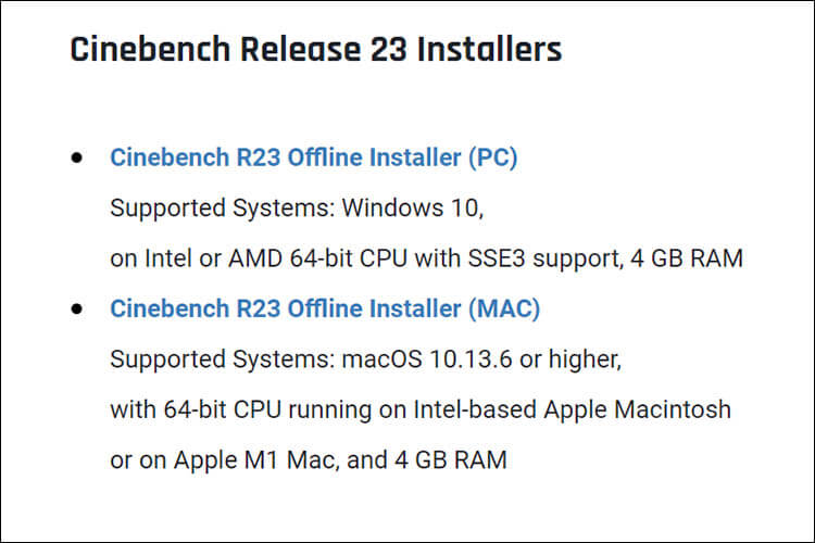 Cinebench R23ダウンロード