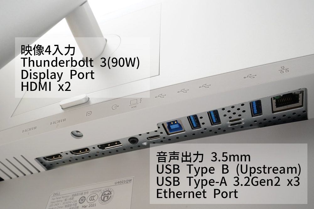 Dell U4021QW背面インタフェース